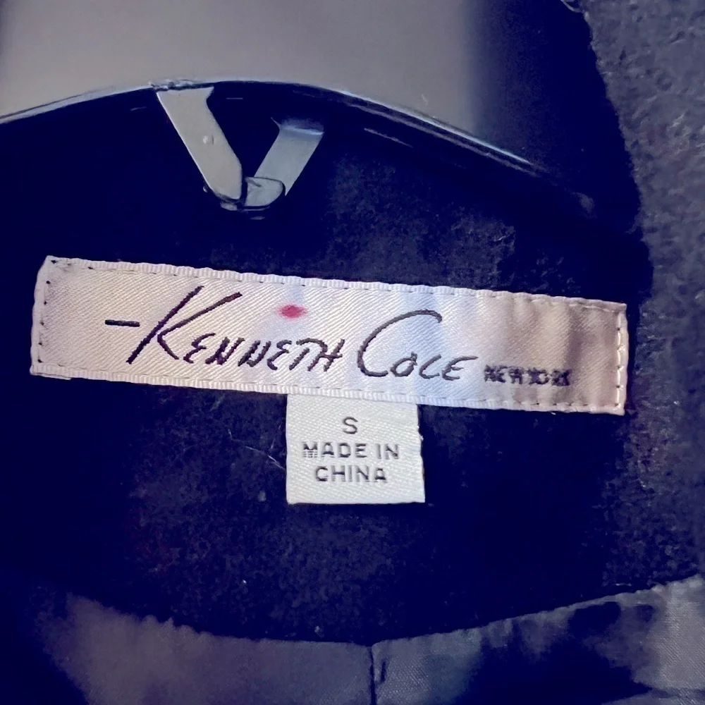 𝅺kenneth Cole Black Wool Blend Belted Trench - Picture 5 of 8